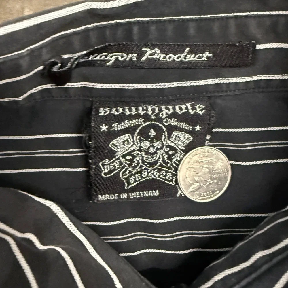 Southpole Mens Black White Pinstripe Long Sleeve Button Down Shirt XL Streetwear